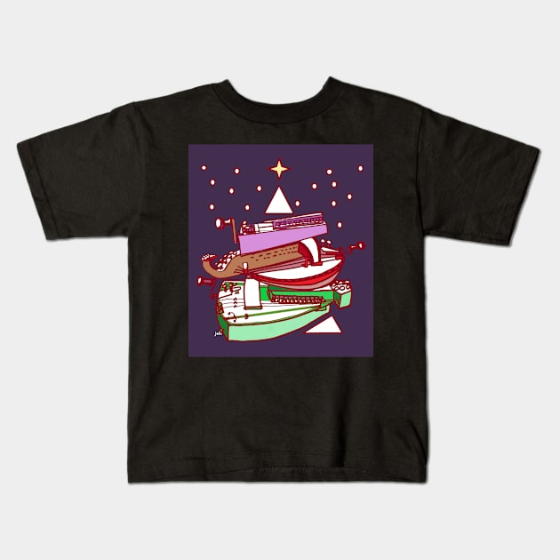 Pile of Hurdy Gurdies Christmas Card Kids T-Shirt by inkle